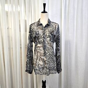 2/$30 Style & Co Sheer Leopard Print Button Down Womens Top Plus Sz‎ 14 Mobwife